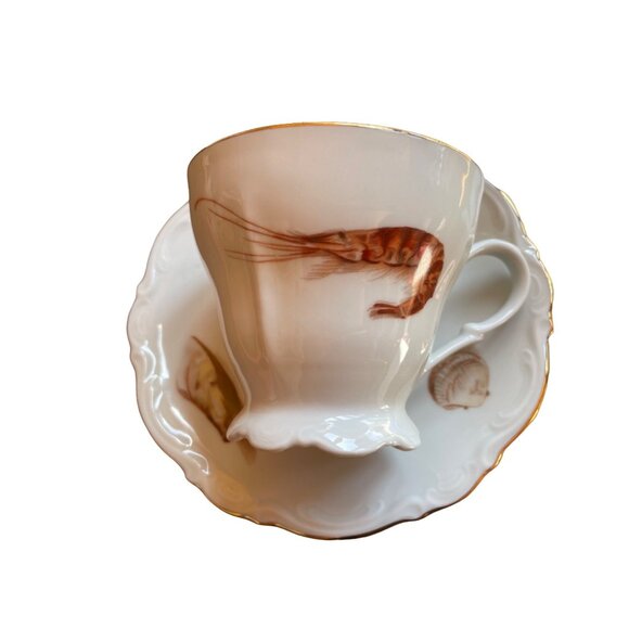 Cup Saucer Western Germany Sea Shore Shells Made in OTCO Bavaria West Germany - Picture 3 of 9
